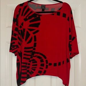Clara Sunwoo Oversized SS Top L Red Black Travel Abstract Artsy Contemporary